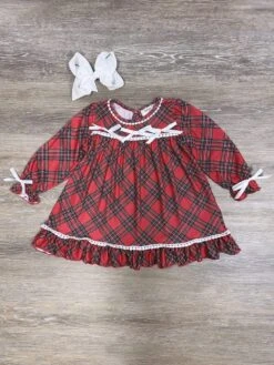 Red Tartan Plaid Bow Girls Night Gown Holiday Pajamas
