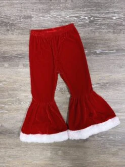 Red Velvet And Fleece Girls Santa Claus Bell Bottom Pants