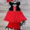 Red & Black Princess Flutter Sleeve Tunic Girls Shorts Outfit