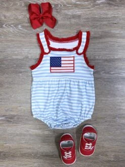 Red, White, & Cute Girls Patriotic Baby Bubble Romper