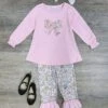Retro Pink Floral Girls Long Sleeve Bow Top & Pants Outfit -Little Loom Store RetroPinkFloralGirlsLongSleeveBowTop PantsOutfit