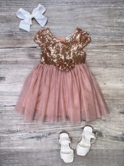 Rose Gold Sequin Bow Tulle Fancy Or Special Occasion Girls Tutu Dress