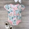 Rose Garden Pink Bunny Floral Baby Girls Romper -Little Loom Store Rose Garden Pink Bunny Floral Baby Girls Romper