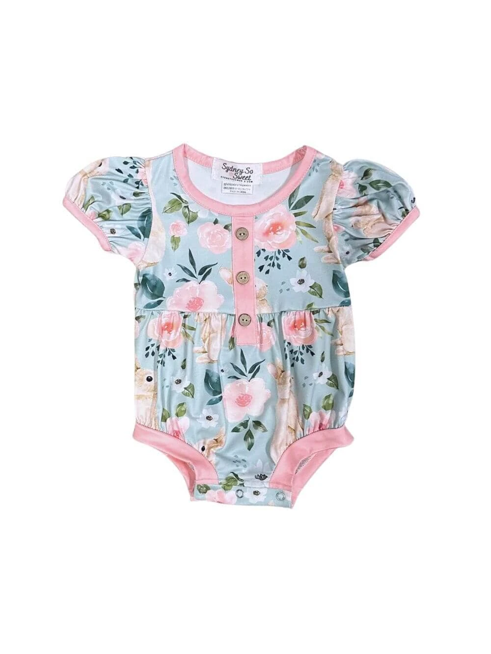 Rose Garden Pink Bunny Floral Baby Girls Romper 4 Rose Garden Pink Bunny Floral Baby Girls Romper - Image 2