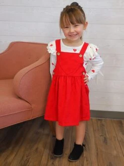 My Whole Heart Red Ruffle Corduroy Girls Jumper Dress Set -Little Loom Store RylanHeartCorduroy2