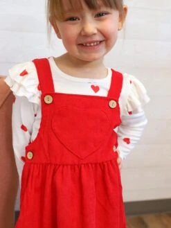My Whole Heart Red Ruffle Corduroy Girls Jumper Dress Set -Little Loom Store RylanHeartCorduroy3