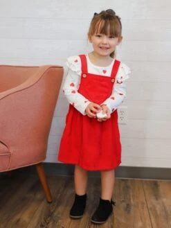 My Whole Heart Red Ruffle Corduroy Girls Jumper Dress Set -Little Loom Store RylanHeartCorduroy4