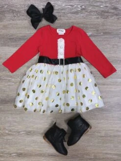 Santa Claus Gold Dot Girls Christmas Tutu Dress