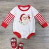 Santa Claus Red Stripe Long Sleeve Baby Bubble Romper