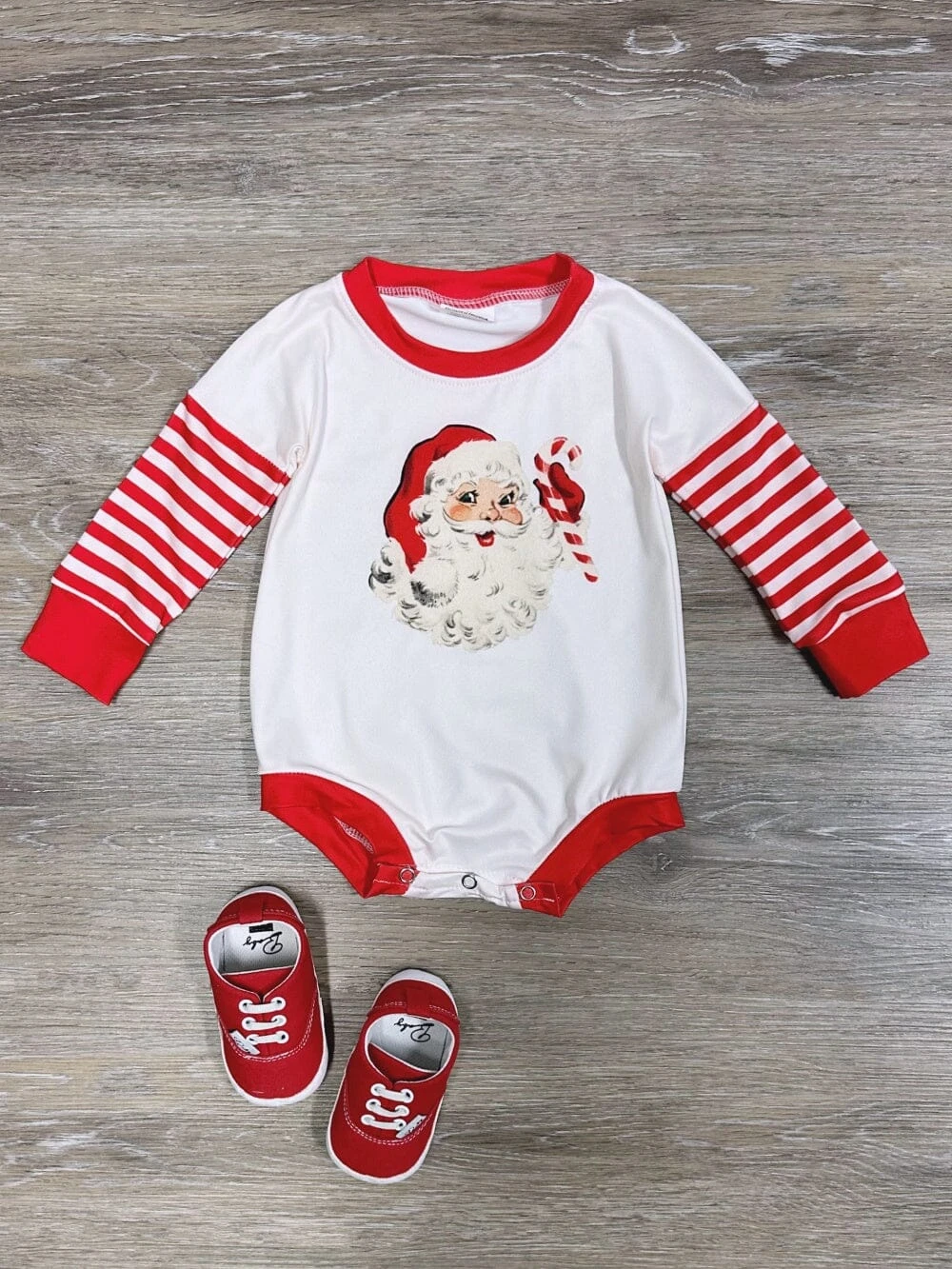 Santa Claus Red Stripe Long Sleeve Baby Bubble Romper 3 Santa Claus Red Stripe Long Sleeve Baby Bubble Romper