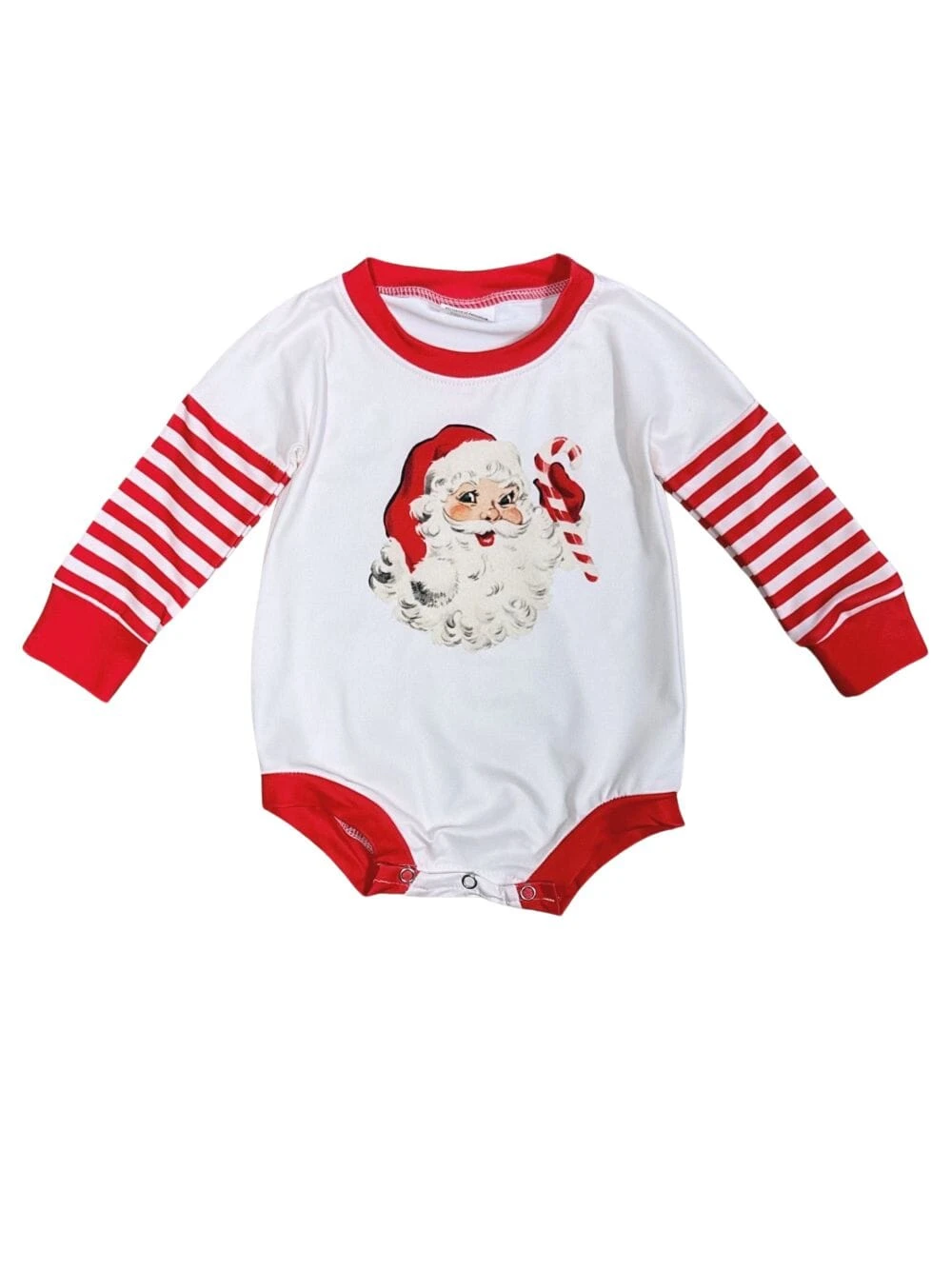 Santa Claus Red Stripe Long Sleeve Baby Bubble Romper 4 Santa Claus Red Stripe Long Sleeve Baby Bubble Romper - Image 2