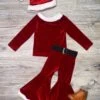Santa's Helper Velvet And Fleece Christmas Red 3 Piece Set -Little Loom Store Santa sHelperVelvetBellOutfits