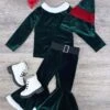 Santa's Little Elf Velvet And Fleece Christmas Green 3 Piece Set -Little Loom Store Santa sLittleElfVelvetandFleeceChristmasGreen3PieceSet3