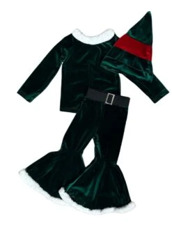 Santa's Little Elf Velvet And Fleece Christmas Green 3 Piece Set -Little Loom Store Santa sLittleElfVelvetandFleeceChristmasGreen3PieceSetWhite2