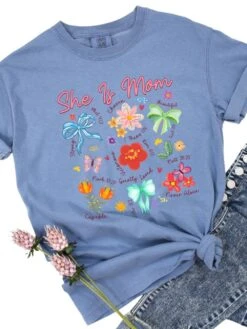 She Is Mom Floral Christian Mom Graphic T-Shirt -Little Loom Store She is Mom Blue Jean
