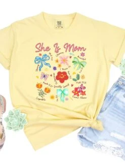 She Is Mom Floral Christian Mom Graphic T-Shirt -Little Loom Store She is Mom Butter