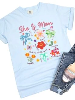 She Is Mom Floral Christian Mom Graphic T-Shirt -Little Loom Store She is Mom Chambray