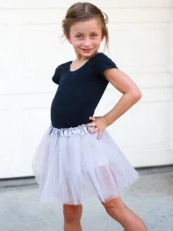 Silver Gray Tutu Skirt For Girls – 3-Layer Tulle Ballet, Dance, And Dress-Up Costume Skirt -Little Loom Store Silver2c 1