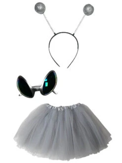 Adult Alien Costume Silver - Tutu Skirt, Sunglasses, & Headband Set For Adult Or Plus Size