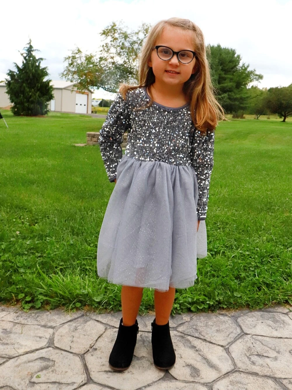 Silver Sequin Velvet Tulle Chiffon Girls Special Occasion Tutu Dress 4 Silver Sequin Velvet Tulle Chiffon Girls Special Occasion Tutu Dress - Image 2