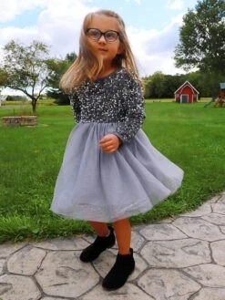 Silver Sequin Velvet Tulle Chiffon Girls Special Occasion Tutu Dress 8 Silver Sequin Velvet Tulle Chiffon Girls Special Occasion Tutu Dress -Little Loom Store SilverSequinVelvetTutuDress2