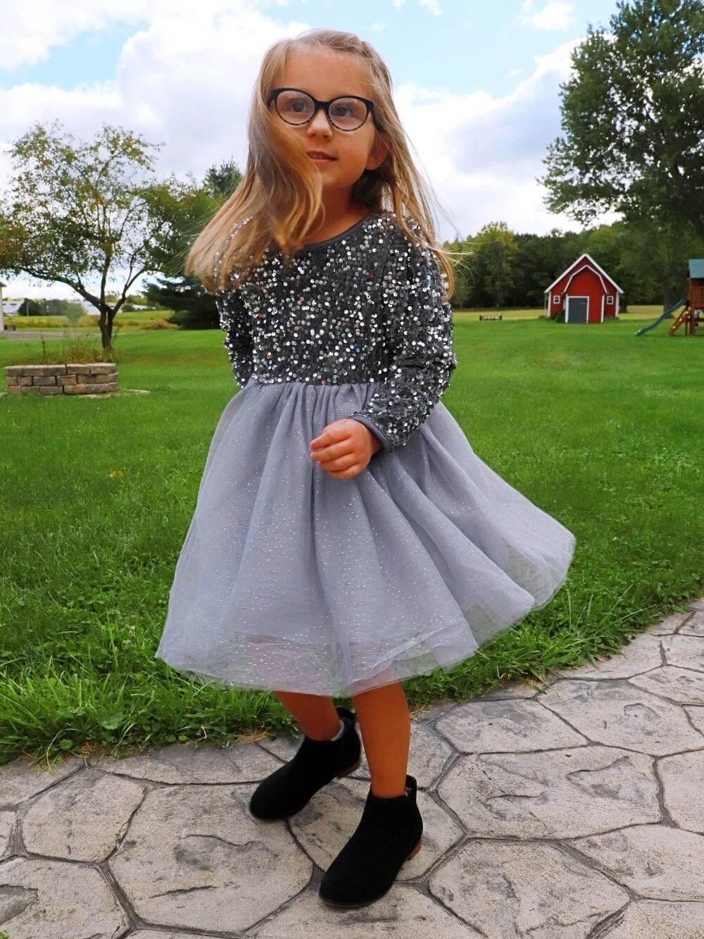 Silver Sequin Velvet Tulle Chiffon Girls Special Occasion Tutu Dress 5 Silver Sequin Velvet Tulle Chiffon Girls Special Occasion Tutu Dress - Image 3