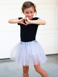 Silver Gray Tutu Skirt For Girls – 3-Layer Tulle Ballet, Dance, And Dress-Up Costume Skirt