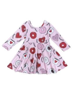 Sip Of Love Donut Hearts Pink Girls Skater Dress -Little Loom Store Sip Of Love Coffee Donut Hearts Pink Girls Skater Dress White