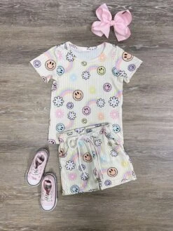 Smiles & Sunshine Girls Retro Floral Matching Shorts Set