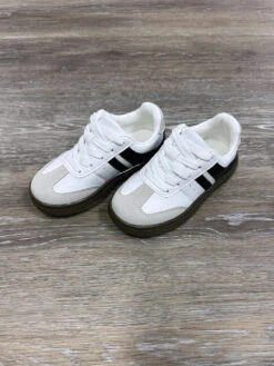 Kids Classic Court Sneakers For Girls Or Boys - White With Black