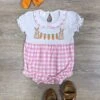 So Bunny Cute Pink Gingham Plaid Girls Baby Bubble Romper