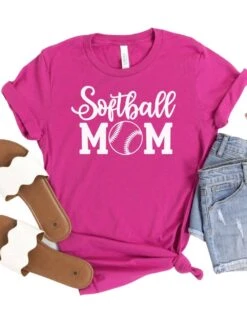 Softball Mom T-Shirt In 12 Team Colors -Little Loom Store SoftballMom1Berry