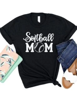 Softball Mom T-Shirt In 12 Team Colors -Little Loom Store SoftballMom1BlackHeather