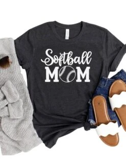 Softball Mom T-Shirt In 12 Team Colors -Little Loom Store SoftballMom1DarkGrayHeather