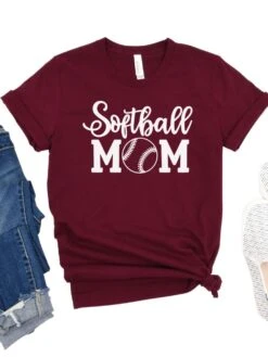 Softball Mom T-Shirt In 12 Team Colors -Little Loom Store SoftballMom1Maroon