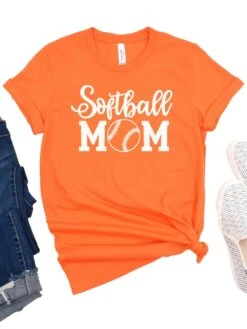 Softball Mom T-Shirt In 12 Team Colors -Little Loom Store SoftballMom1Orange