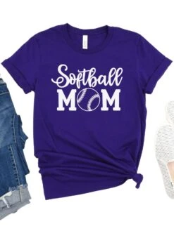 Softball Mom T-Shirt In 12 Team Colors -Little Loom Store SoftballMom1TeamPurple