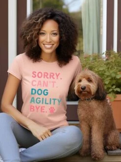 Sorry Can't Dog Agility Bye Cotton Women's Short Sleeve Graphic T-Shirt -Little Loom Store SorryCan tDogAgilityHeatherPeachSS