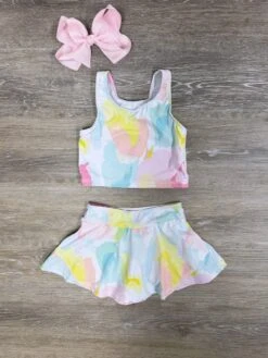 Splash Of Pastels Girls Tankini & Swim Skort Or Yoga Set 6 Splash Of Pastels Girls Tankini & Swim Skort Or Yoga Set -Little Loom Store SplashofPastelsGirlsTankini SwimSkirtSet