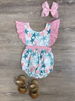 Starfish Sweetie Coastal Baby Ruffle Romper