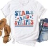 Stars & Stripes Patriotic 4th Of July Patriotic Graphic T-Shirt -Little Loom Store Stars StripesWhite