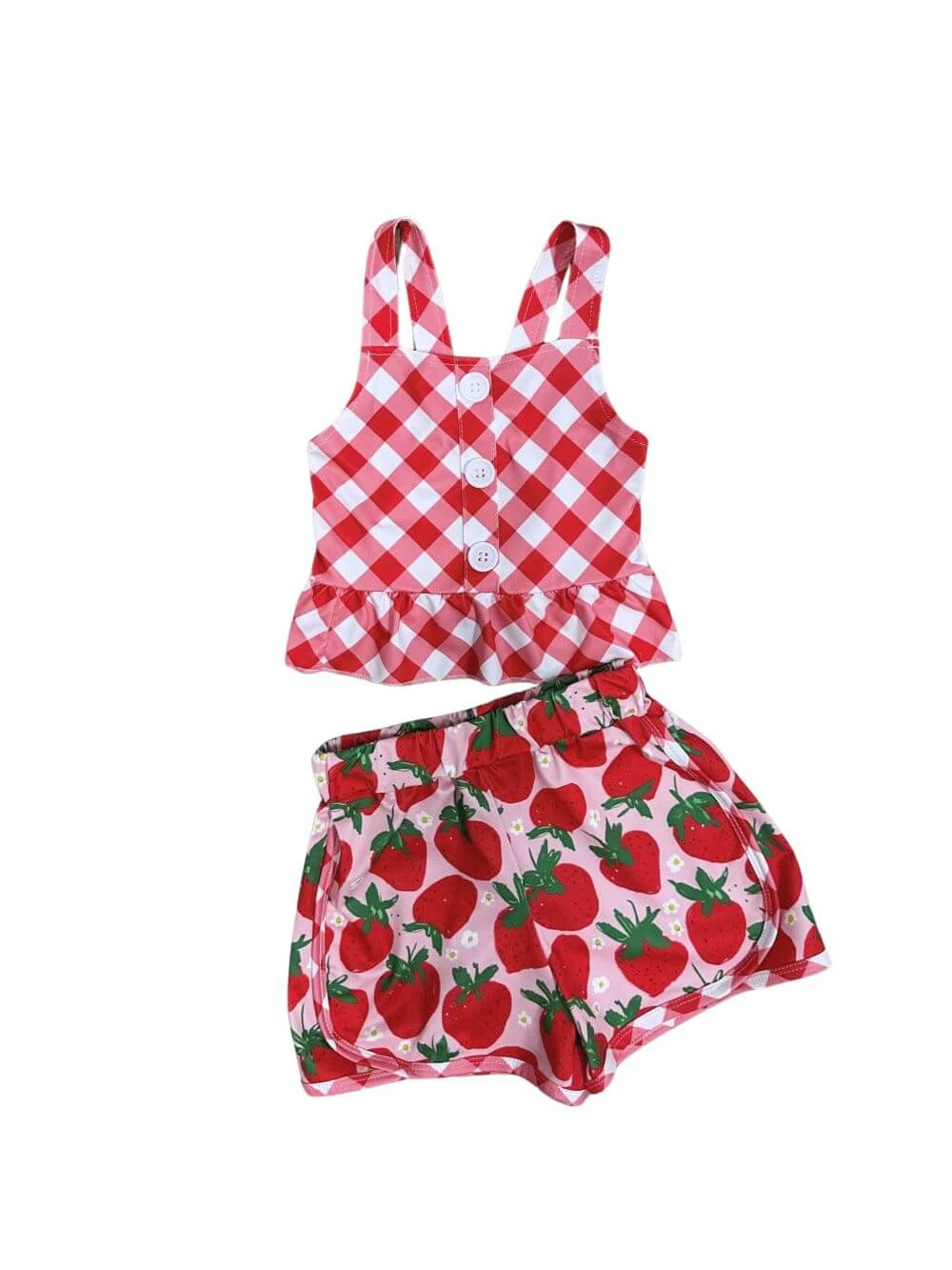 Strawberry Picnic Girls Gingham Plaid Tank & Shorts Outfit 4 Strawberry Picnic Girls Gingham Plaid Tank & Shorts Outfit - Image 2