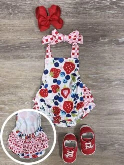 Summer Berry Patch Girls Halter Strap Baby Romper