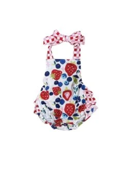 Summer Berry Patch Girls Halter Strap Baby Romper -Little Loom Store SummerBerryPatchGirlsHalterStrapBabyRomperWhite