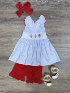 Summer Chillin' Girls Patriotic Popsicle Girls Shorts Outfit