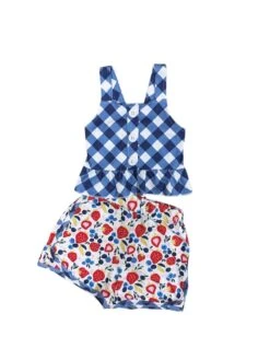 Summer Berry Patch Plaid Tank Girls Shorts Outfit -Little Loom Store Summer Berry Patch Plaid Tank Girls Shorts Outfit White