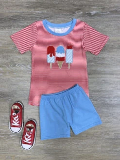 Summer Chillin' Patriotic Popsicle Boys Shorts Outfit