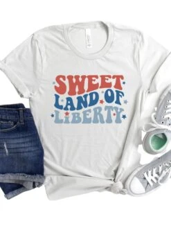 Sweet Land Of Liberty 4th Of July Patriotic T-Shirt -Little Loom Store SweetLandSilver