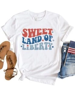 Sweet Land Of Liberty 4th Of July Patriotic T-Shirt -Little Loom Store SweetLandWhite