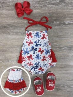 Sweet Land Of Bows Girls Halter Baby Ruffle Romper